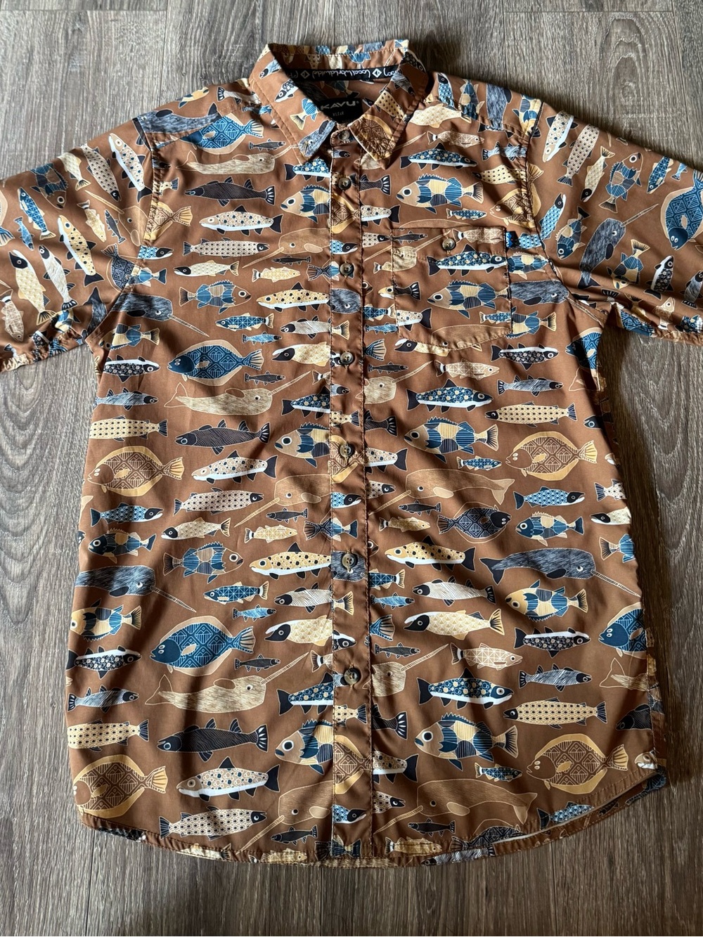 Kavu River Wrangler Button-Down Shirt with Blue and Cream Accents
